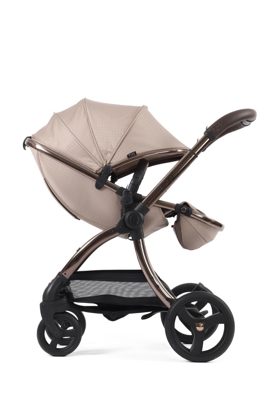 Egg3 Stroller & Carrycot with Egg Shell Car Seat and Base Luxury Bundle - Limited Edition Houndstooth Almond - Pramsy