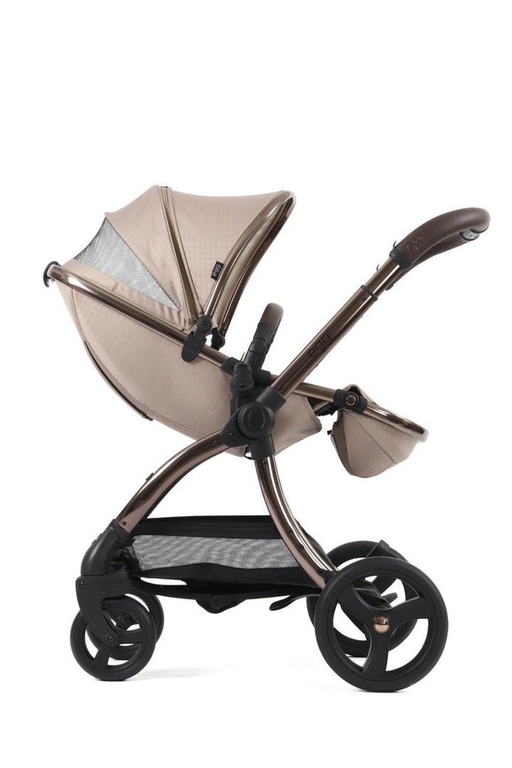 Egg3 Stroller & Carrycot with Egg Shell Car Seat and Base Luxury Bundle - Limited Edition Houndstooth Almond - Pramsy