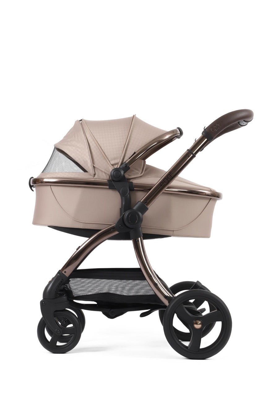 Egg3 Stroller & Carrycot with Egg Shell Car Seat and Base Luxury Bundle - Limited Edition Houndstooth Almond - Pramsy