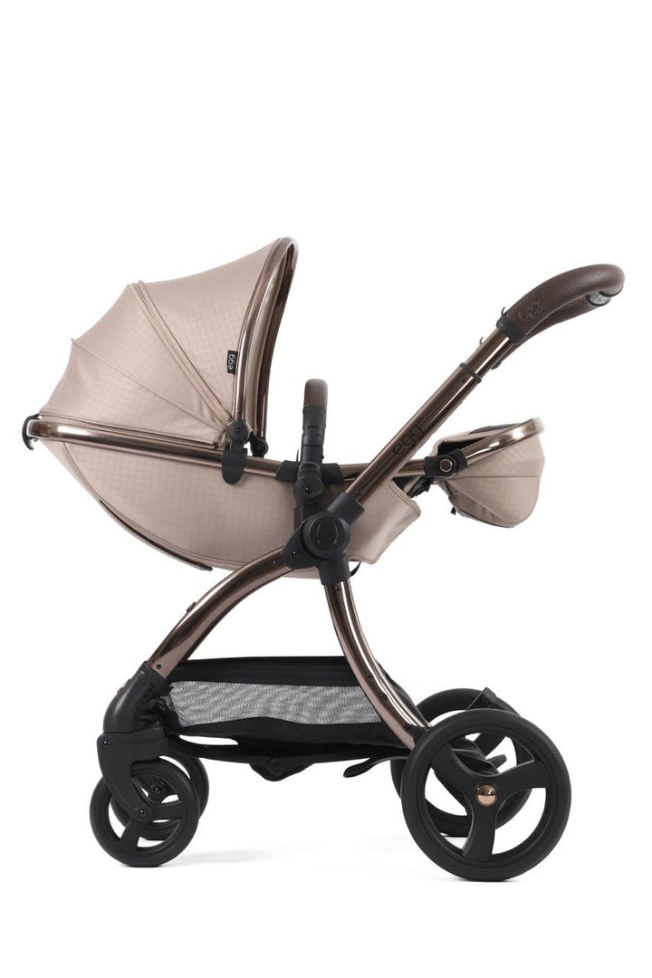 Egg3 Stroller & Carrycot with Egg Shell Car Seat and Base Luxury Bundle - Limited Edition Houndstooth Almond - Pramsy