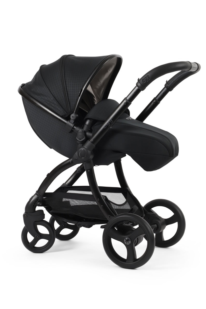 Egg3 Stroller & Carrycot with Egg Shell Car Seat and Base Luxury Bundle - Limited Edition Houndstooth Black - Pramsy