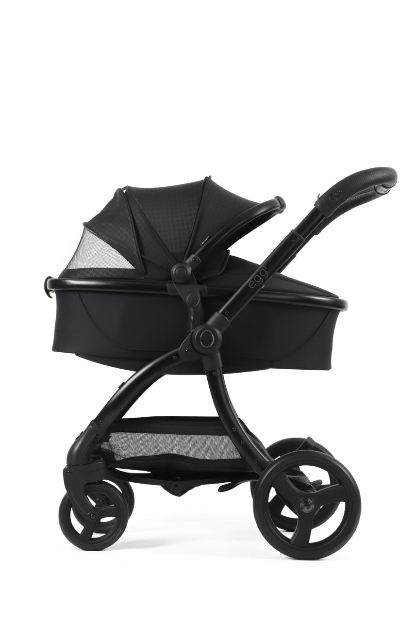 Egg3 Stroller & Carrycot with Egg Shell Car Seat and Base Luxury Bundle - Limited Edition Houndstooth Black - Pramsy