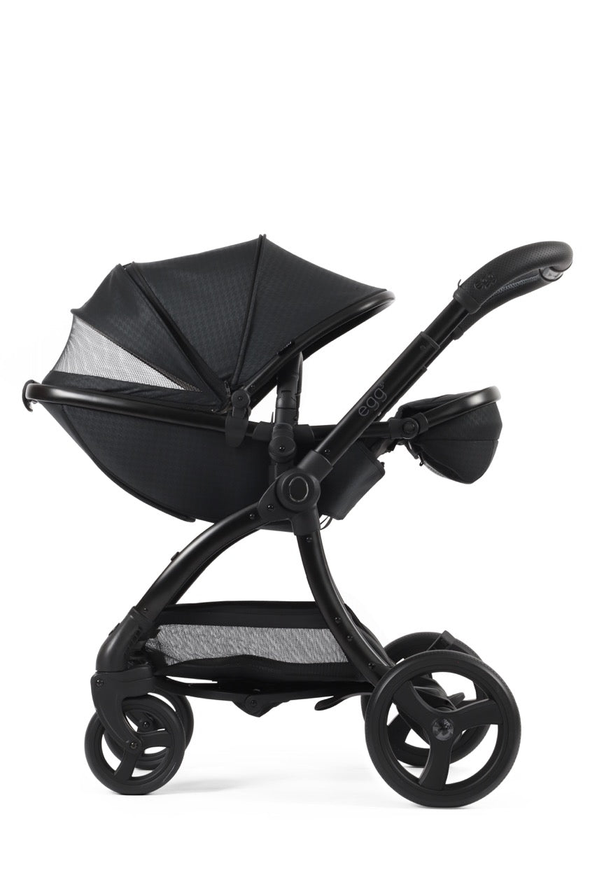 Egg3 Stroller & Carrycot with Egg Shell Car Seat and Base Luxury Bundle - Limited Edition Houndstooth Black - Pramsy