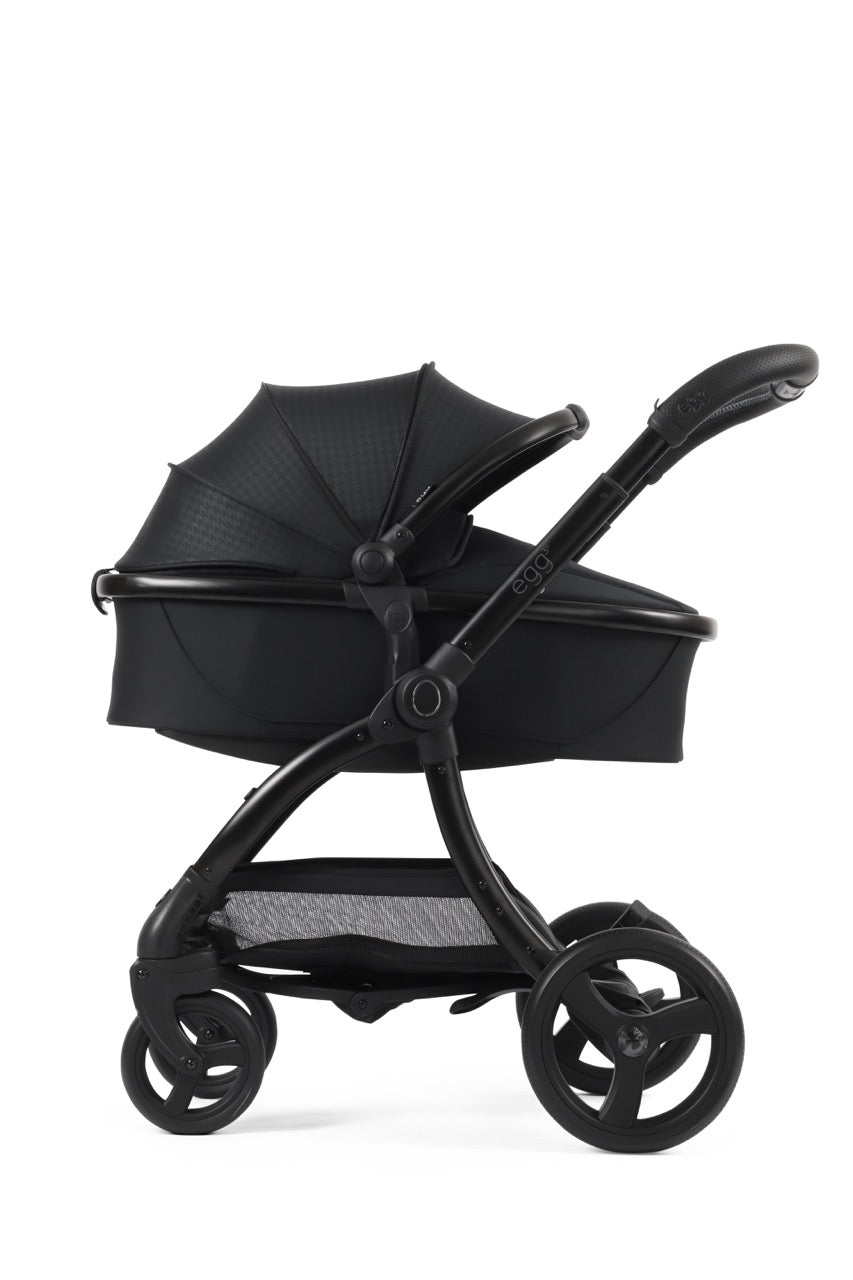 Egg3 Stroller & Carrycot with Egg Shell Car Seat and Base Luxury Bundle - Limited Edition Houndstooth Black - Pramsy