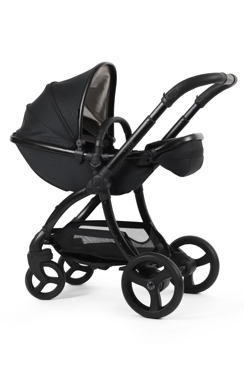 Egg3 Stroller & Carrycot with Egg Shell Car Seat and Base Luxury Bundle - Limited Edition Houndstooth Black - Pramsy