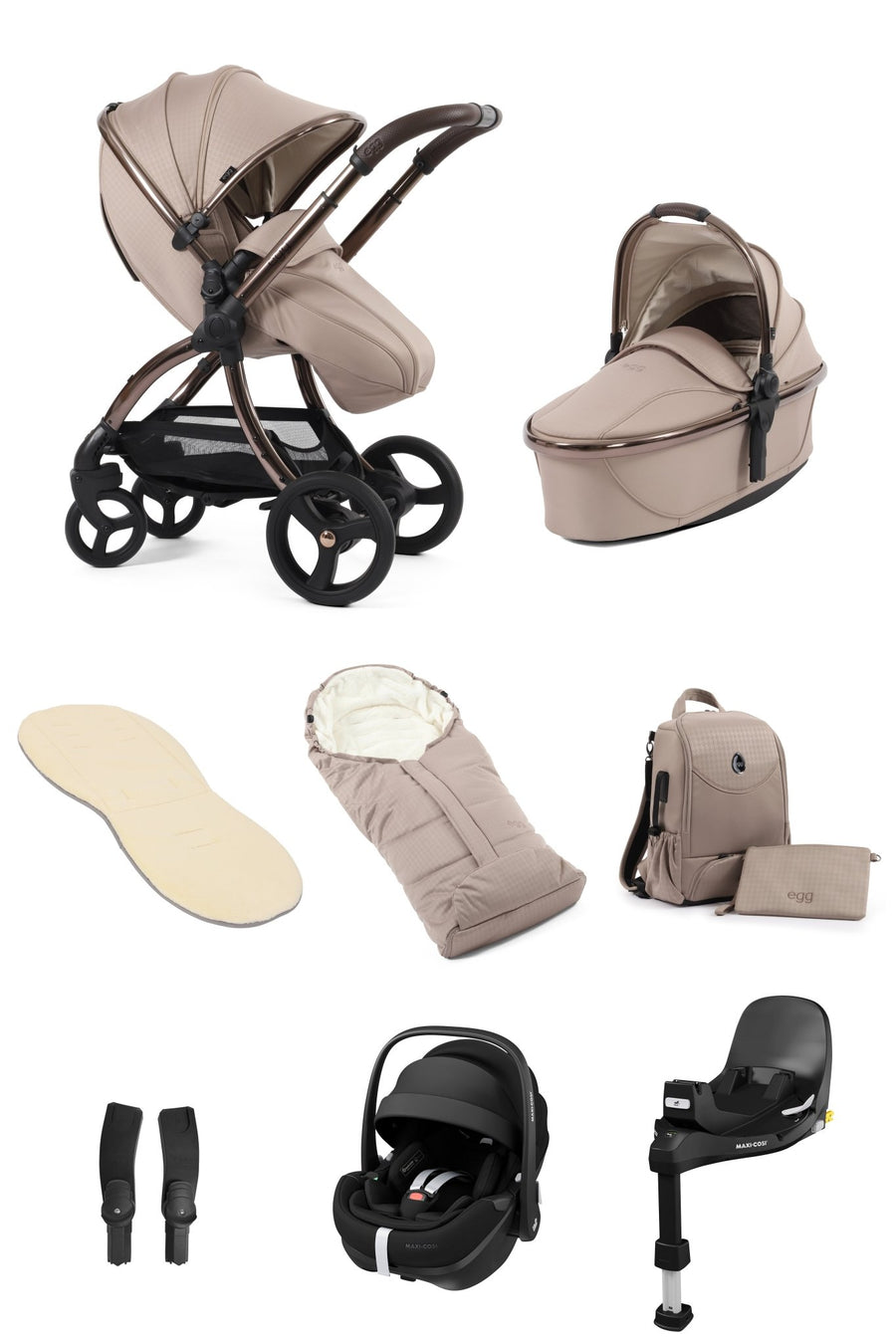 Egg3 with Maxi - Cosi Pebble 360 Pro2 Car Seat and Base Luxury Bundle - Limited Edition Houndstooth Almond (Copy) - Pramsy