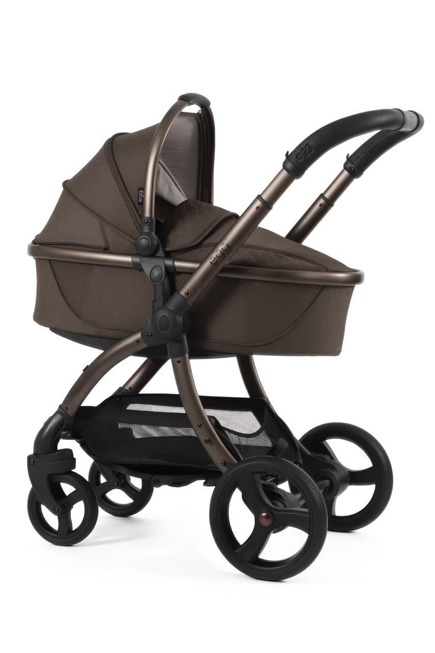 Egg3 Stroller & Carrycot with Egg Shell Car Seat and Base Luxury Bundle - Chocolate Velvet - New 2025 - Pramsy