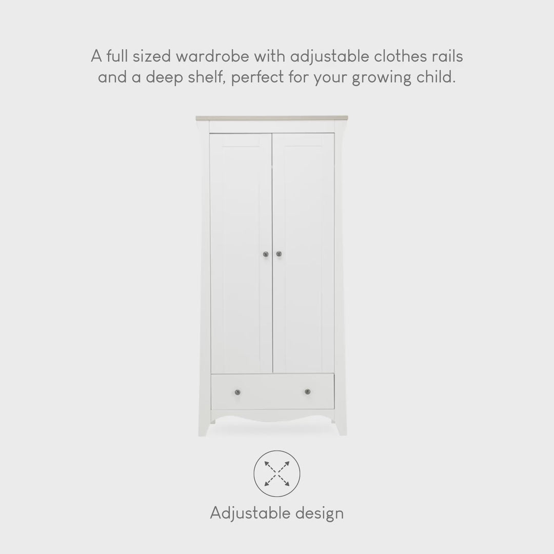 CuddleCo Clara 2 Door Nursery Wardrobe - White & Ash