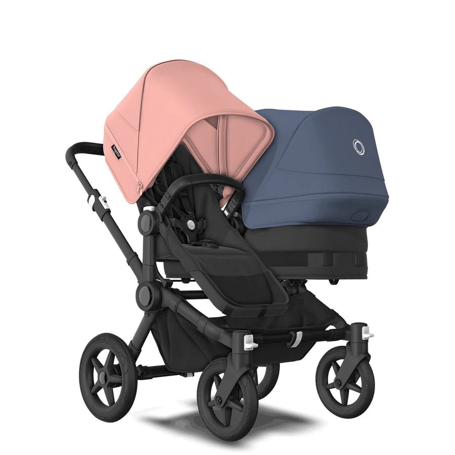 Refurbished Bugaboo Donkey 5 Duo - Morning Pink and Stormy Blue on Black - Pramsy