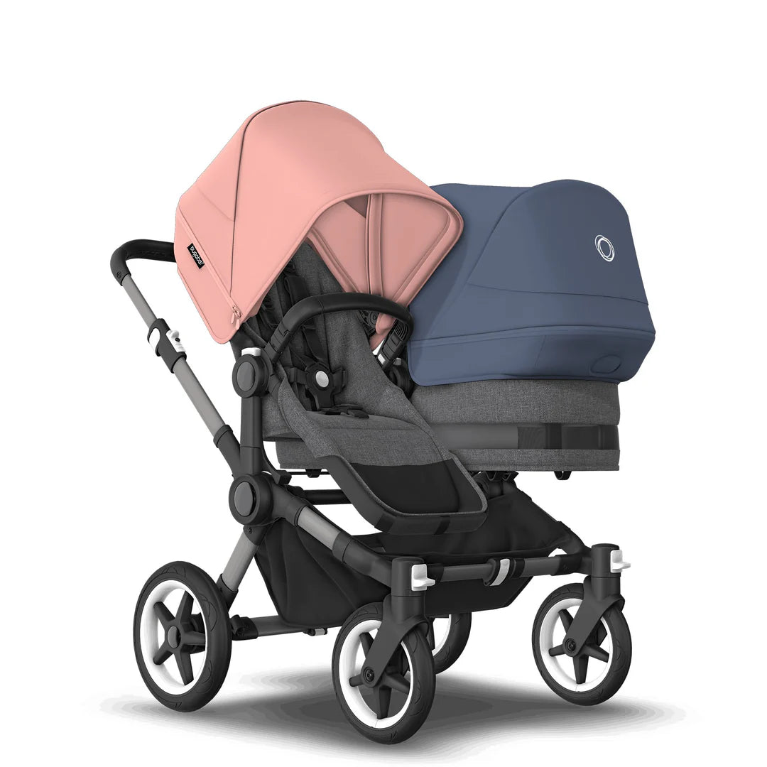 Refurbished Bugaboo Donkey 5 Duo - Morning Pink and Stormy Blue on Grey Melange - Pramsy