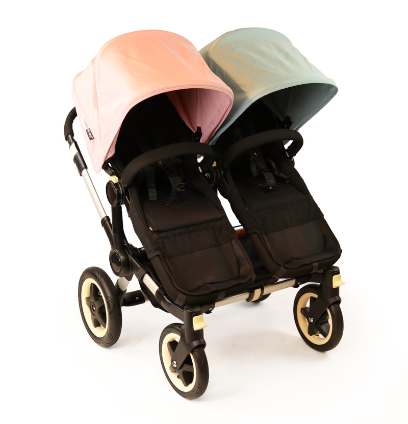 Refurbished Bugaboo Donkey Duo V1.1 - Vapor Blue and Soft Pink on Black