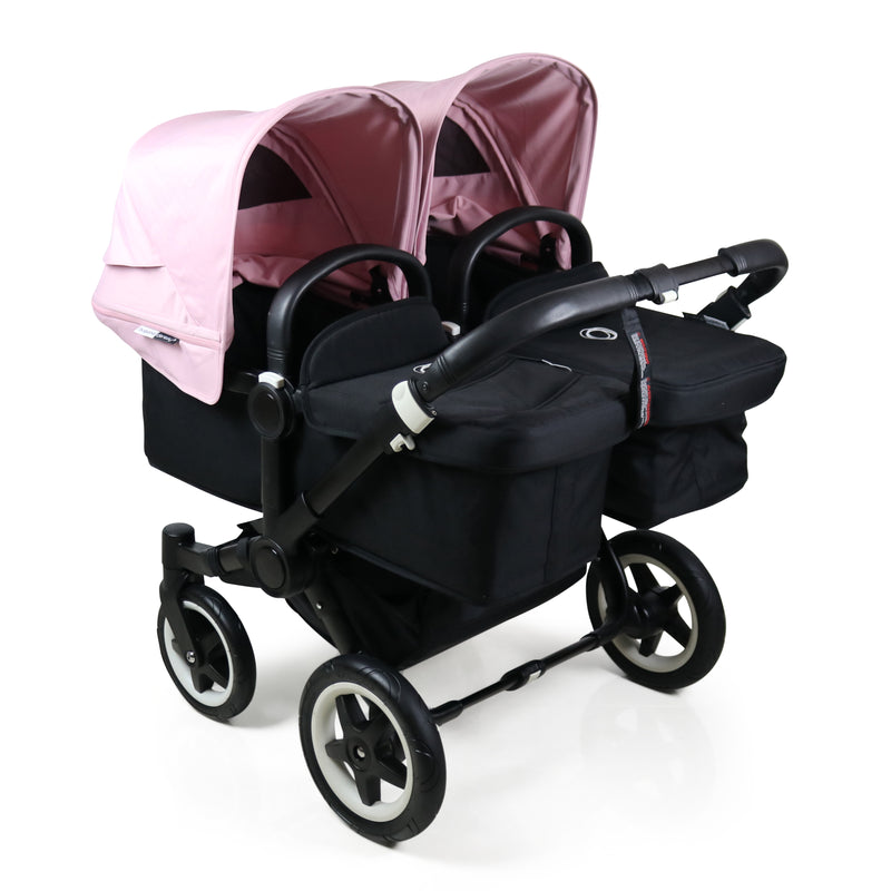 Refurbished Bugaboo Donkey2 Twin - Black with Upgraded Donkey 3 Soft Pink Canopies