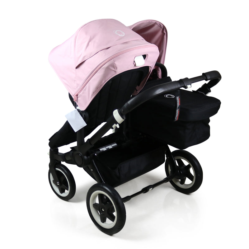 Refurbished Bugaboo Donkey2 Twin - Black with Upgraded Donkey 3 Soft Pink Canopies