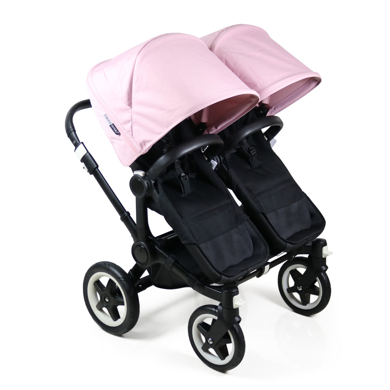 Refurbished Bugaboo Donkey2 Duo - Black with Upgraded Donkey 3 Soft Pink Canopies