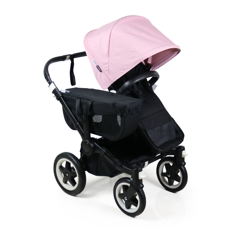 Refurbished Bugaboo Donkey2 Twin - Black with Upgraded Donkey 3 Soft Pink Canopies