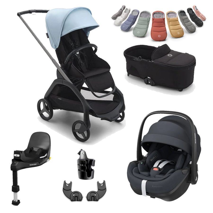 Bugaboo Dragonfly With Carrycot + Maxi-Cosi Pebble 360 Pro Deluxe Bundle - Skyline Blue - Pramsy